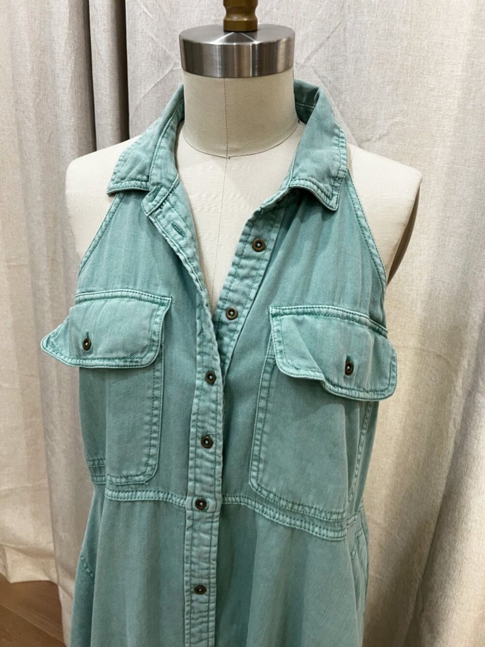 ANTHROPOLOGIE PILCRO Sleeveless Halter Swing Midi Dress Sz M Mint Green - Picture 6 of 13